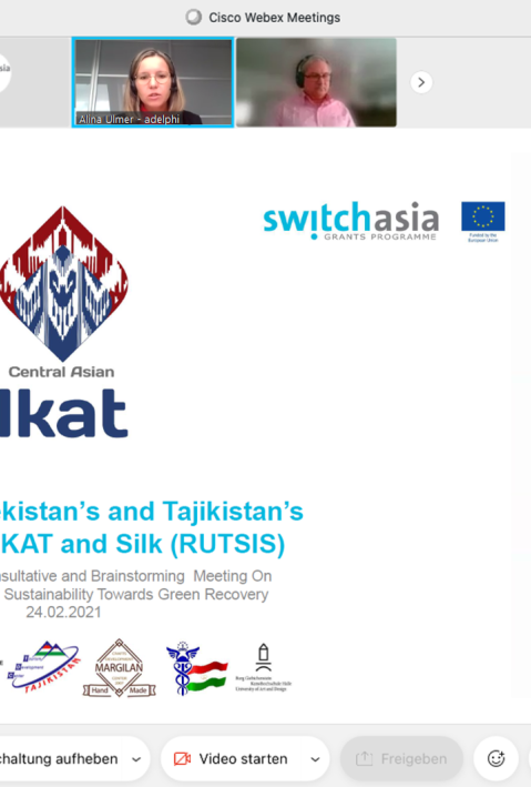 A screenshot of the SWITCH-Asia Event on Textile and Garments and the RUTSIS presentation