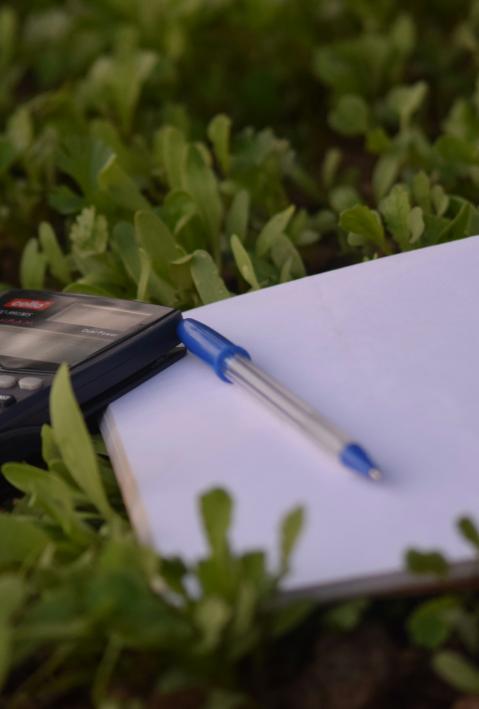 Notebook and Calculator in green grass