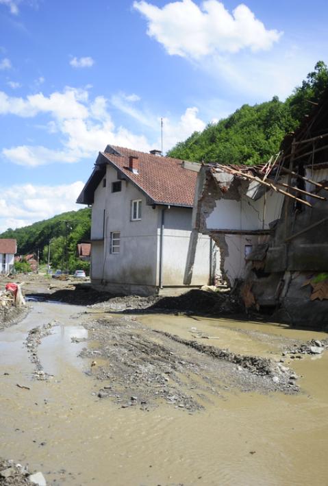 Krupanj-May 19,2014: After recent heavy rains, river Cadjavica went out of stream, causing catastrophic floods and mud slides, wich destroyed town of Krupanj in Macva district in central Serbia. 