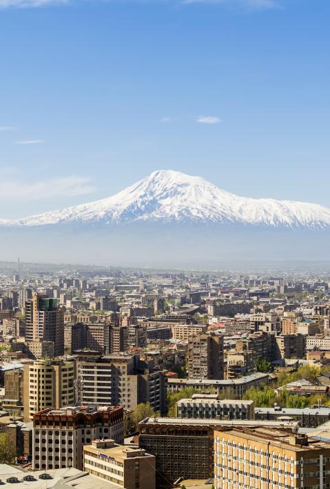 A view of Yerevan city with Ararat mountain in background