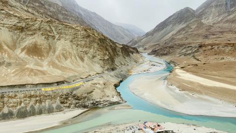 Confluence of the Indus (right) and Zanskar (left) rivers