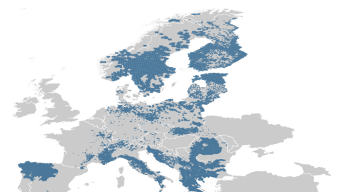 Map of wolf distribution area in Europe